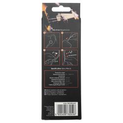 Schwarze Verpackung mit weißen Ohrhörern. Ohrhörer mit Mikrofon und 3,5 mm Klinkenstecker.