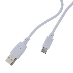 weißer USB-Kabel. An einem Ende ein Standard-USB-Stecker, am anderen Ende ein USB-C-Stecker. Kabel ist glatt und flexibel.