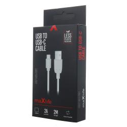 weißer USB-Kabel. An einem Ende ein Standard-USB-Stecker, am anderen Ende ein USB-C-Stecker. Kabel ist glatt und flexibel.