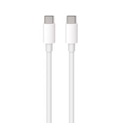 Weißes USB-C Kabel mit zwei gleichartigen Anschlüssen. Die Kabeloberfläche ist glatt.