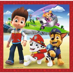 Puzzle-Box mit Paw Patrol-Motiven. Enthält drei Puzzles: 20, 36 und 50 Teile. Bunte Charaktere aus der Serie, fröhliche Szenen.