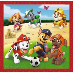 Puzzle-Box mit Paw Patrol-Motiven. Enthält drei Puzzles: 20, 36 und 50 Teile. Bunte Charaktere aus der Serie, fröhliche Szenen.
