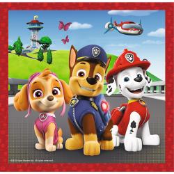 Puzzle-Box mit Paw Patrol-Motiven. Enthält drei Puzzles: 20, 36 und 50 Teile. Bunte Charaktere aus der Serie, fröhliche Szenen.
