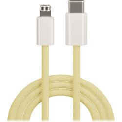 Ladekabel mit einem Lightning- und einem USB-C-Anschluss. Die Ummantelung ist in hellem Gelb.