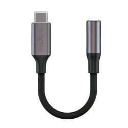 USB-C Adapterkabel mit einem Anschluss für Kopfhörer. Der Kabel ist schwarz mit einem stabilen, flexiblen Design.