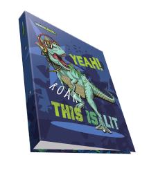 Buchcover mit einem Dinosaurier in Sonnenbrille. Text: 'Yeah! Roar! This is lit'.
