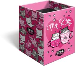 Bunte Box mit Katzenmotiven in Pink. Auf der Vorderseite steht 'My Kitty' und zwei Katzen in Tassen.