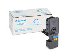 Tonerpatrone in Cyanfarbe. Verpackung mit der Aufschrift Kyocera TK-5230C.