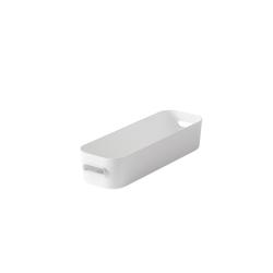 Weiße, rechteckige Aufbewahrungsbox mit zwei Griffen. Schlichtes Design, ideal für Organisation.
