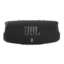 Schwarzer tragbarer Lautsprecher mit JBL-Logo. Rundliche Form mit Bedienelementen auf der Oberseite.