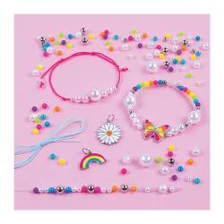 Bastelset für Regenbogen-Armbänder. Enthält bunte Perlen und eine Anleitung.