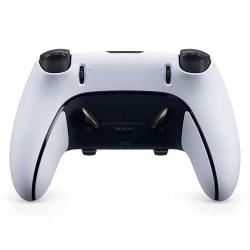 PlayStation 5 Controller in schwarz und weiß. Hat zwei Analog-Sticks und mehrere Tasten.