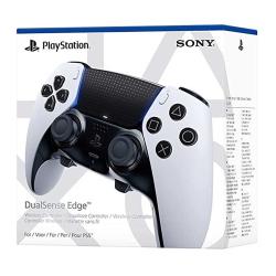 PlayStation 5 Controller in schwarz und weiß. Hat zwei Analog-Sticks und mehrere Tasten.