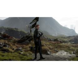 Cover des Spiels Death Stranding Directors Cut für PS5. Abgebildet ist ein Mann mit langen Haaren, der ein Baby in den Händen hält.