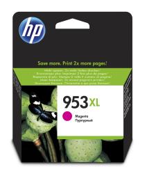 Schwarze Verpackung mit buntem Bild und HP-Logo. Enthält Magenta-Tinte, Modell 953XL.