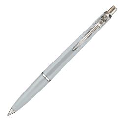 grauer Kugelschreiber mit silberner Spitze und Clip. Schlichtes Design ohne auffällige Muster.