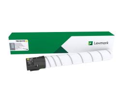 Lexmark Tonerkartusche in weißer Form mit schwarzem Ende. Verpackung in grüner und weißer Box. Aufschrift mit Modellnummer 76COHY.