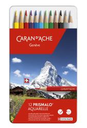 Caran d’Ache Aquarell-Farbstifte, 12 Stück in Metallschachtel 