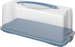 Durchsichtige Aufbewahrungsbox mit blauer Unterseite und Griff. Ideal für die Lagerung von Lebensmitteln.