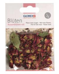 Getrocknete Rosenblätter in verschiedenen Rottönen. Sie sind lose und unregelmäßig verteilt.