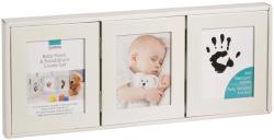 Baby Hand- und Fußabdruck Kreativ-Set in einem weißen Rahmen. Enthält Platz für Fotos und Abdrucke.
