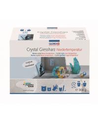 Verpackung für Niedertemperatur-Gießharz. Enthält transparente Materialien und Beispiele für Anwendungen.