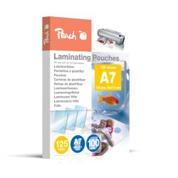 Laminierfolien-Packung. 100 Stück, A7 Format (80 x 111 mm). 125 Mikron dick. Geeignet für alle Heißlaminierer. Abbildung eines Goldfisches und einer Familie.