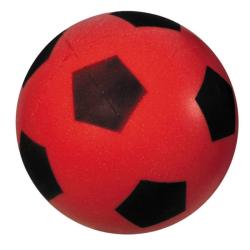 Gelbe Fußball mit schwarzen Pentagons. Rund und weich.