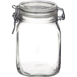 Glasbehälter mit einem luftdichten Deckel. Der Behälter hat eine rechteckige Form und einen Metallverschluss.