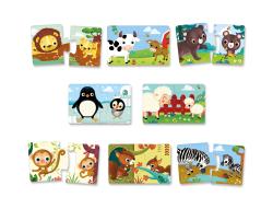 Spielbox mit dem Titel 'Tiere und Tierkinder'. Enthält bunte Illustrationen von Tieren und ihren Jungen.