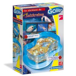 Verpackung für ein Set zur Zucht von Salzkrebsen. Enthält ein kleines Aquarium und Zubehör.