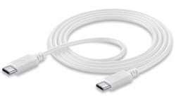 weißer USB-C-Kabel. Beide Enden mit USB-C-Steckern. Längliche Form, glatt und flexibel.
