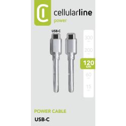 weißer USB-C-Kabel. Beide Enden mit USB-C-Steckern. Längliche Form, glatt und flexibel.