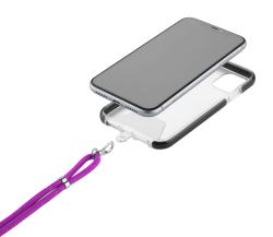 Lila Schnur mit einem stabilen Haken und einer flachen Halterung. Die Schnur ist geflochten und hat metallische Akzente.