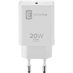 Weißes Ladegerät mit zwei Steckern. Es hat eine Leistung von 20 Watt und unterstützt Power Delivery.