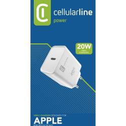 Weißes Ladegerät mit zwei Steckern. Es hat eine Leistung von 20 Watt und unterstützt Power Delivery.