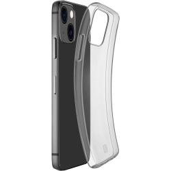 Schwarzes Smartphone mit einer transparenten Schutzhülle. Die Hülle hat eine flexible Kante.