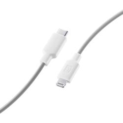 Kabel mit zwei Anschlüssen. Links USB-C, rechts Lightning. Farbe: Weiß. Flexibles, graues Kabel.