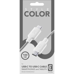 weißer USB-C Kabel. Beide Enden mit flachen, rechteckigen Anschlüssen. Kabel in grauer Farbe.
