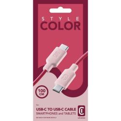 Roter USB-C-Kabel mit pinken Steckern. Die Enden sind abgerundet.