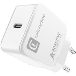 Weißes Ladegerät mit USB-C Anschluss. Kompakt und rechteckige Form.