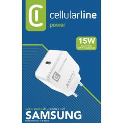 Weißes Ladegerät mit USB-C Anschluss. Kompakt und rechteckige Form.