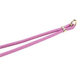 Smartphone mit durchsichtiger Hülle. Befestigt an pinkem, geflochtenem Lanyard. Lanyard hat goldene Akzente.