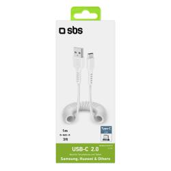 SBS USB-/USB-C-Spiralkabel zum Laden und zur Datenübertragung 17 cm bis 1 m weiß