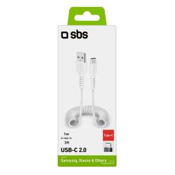 SBS USB-/USB-C-Spiralkabel zum Laden und zur Datenübertragung 17 cm bis 1 m weiß