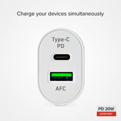 SBS Travel Charger 1x USB Type C + 1 USB AFC 20W