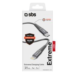 SBS USB-C- auf Lightning-Kabel extrem widerstandsfähig 1,5 m grau