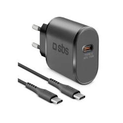 SBS Kit mit 15W Netzladegerät und USB-C auf USB-C Kabel schwarz