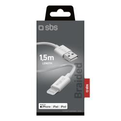 SBS Lade- und Datenkabel USB-A auf Lightning Textilummantelung 1,5 m weiß