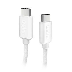 SBS Textilkabel USB-C auf USB-C-Stecker inklusive Kabelhalter 1,5 m weiß